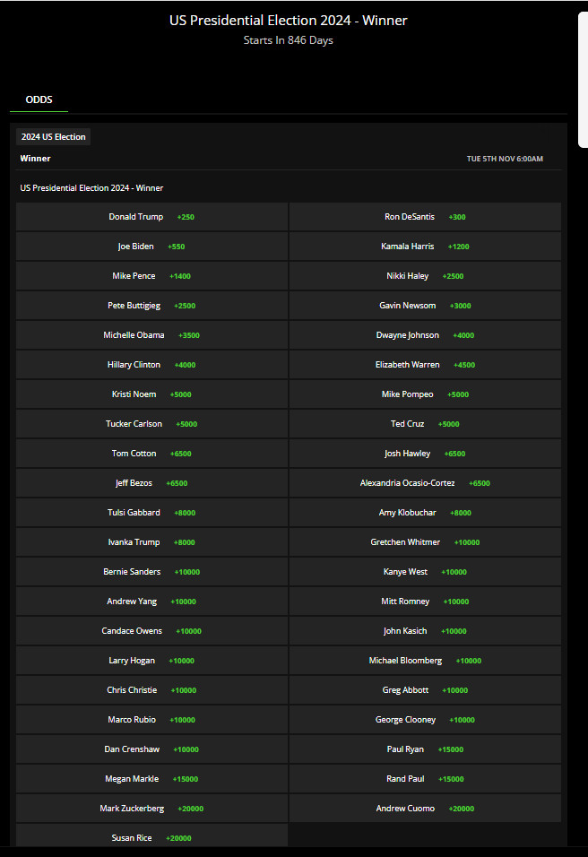 Photo: presidential election 2024 betting odds