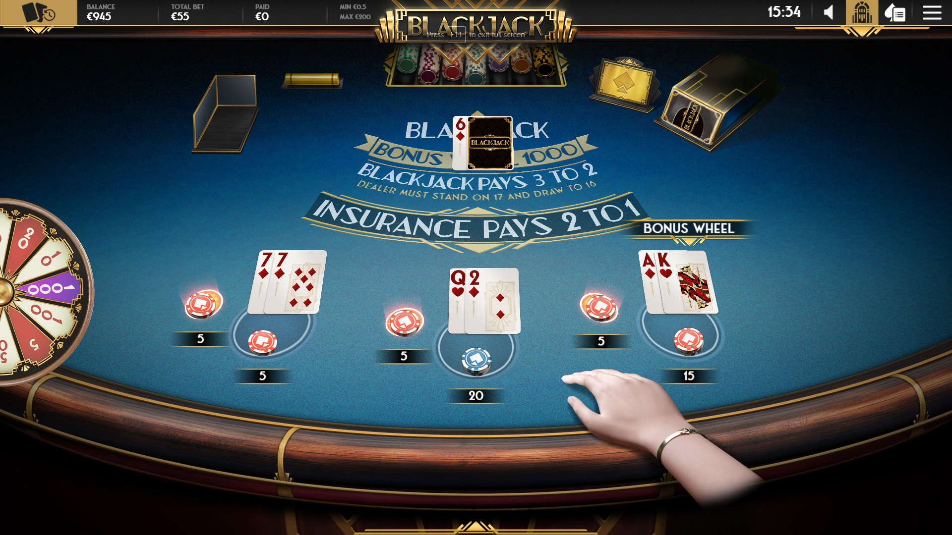 Photo: online blackjack bonus