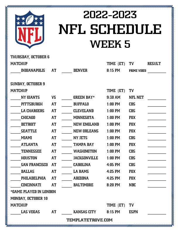 Photo: week 5 nfl matchups