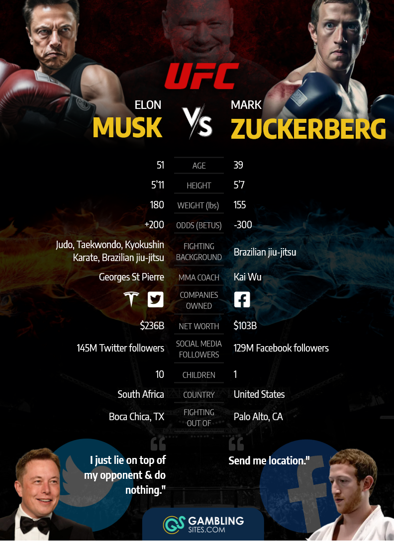 Photo: musk vs zuckerberg fight odds