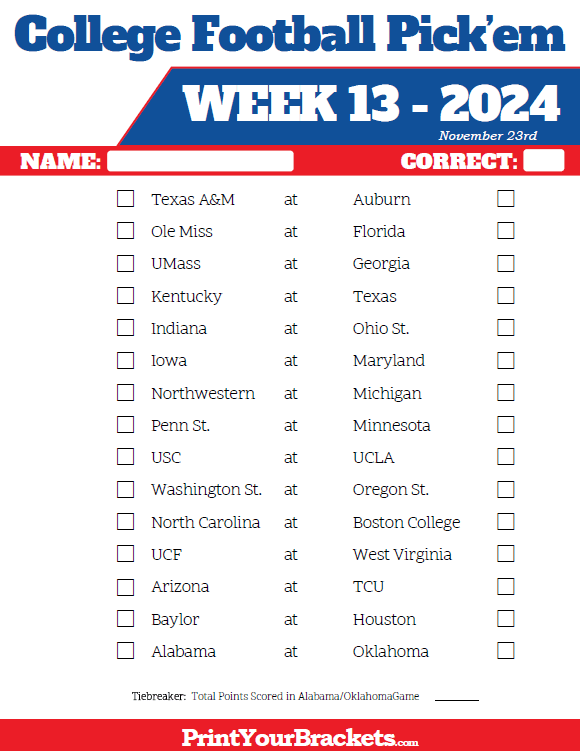 Photo: college football lines week 13