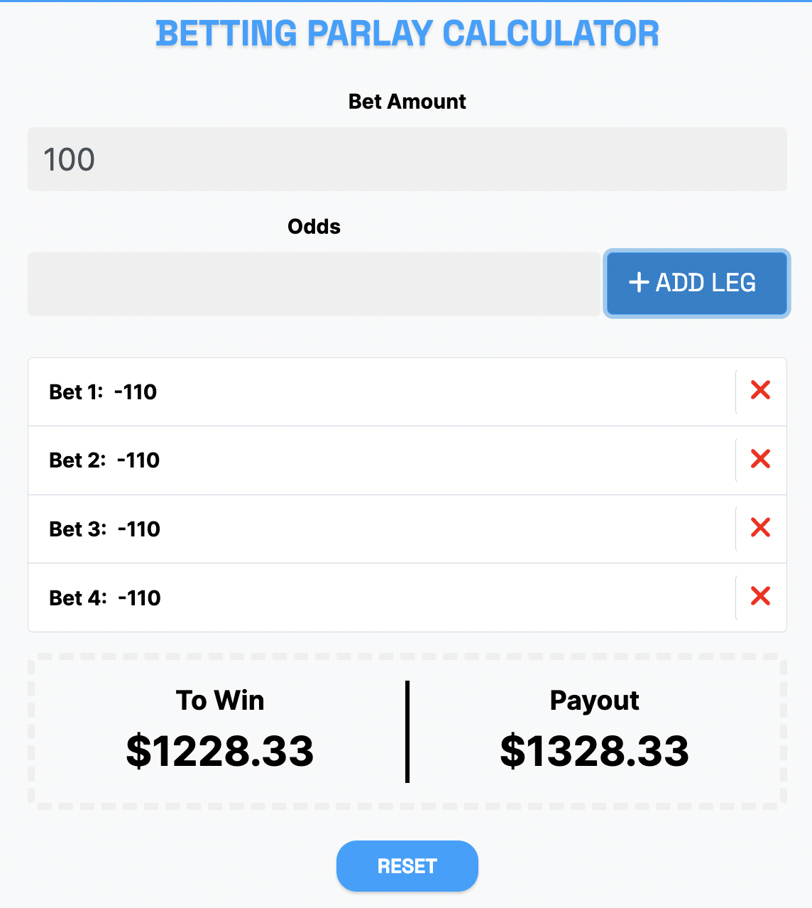 Photo: odds parlay calculator